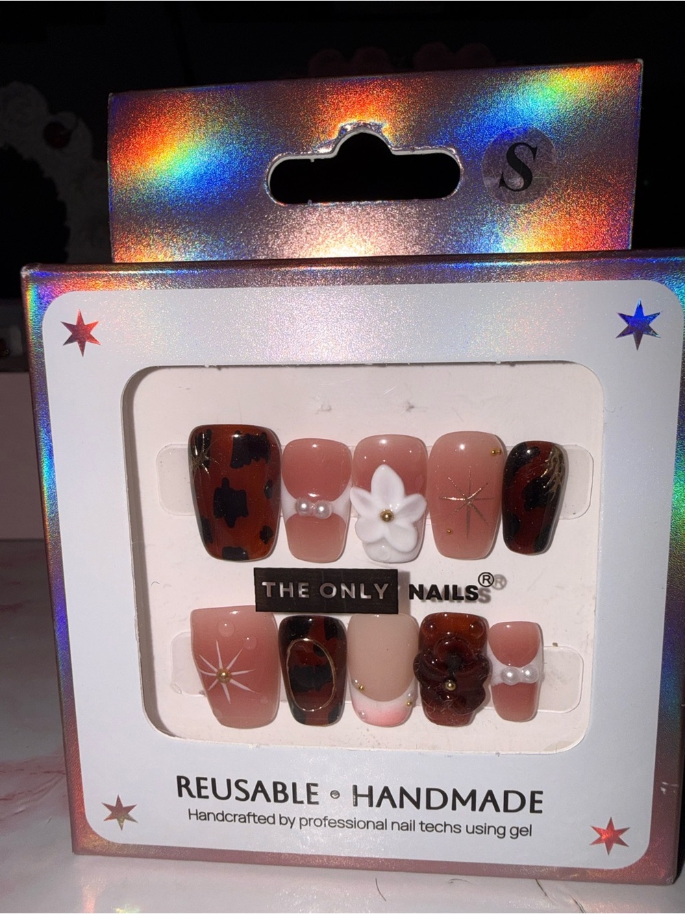 The Only Nails Reusable Handmade Brown & Pink Press-On Nail Set - Picture 6 of 6